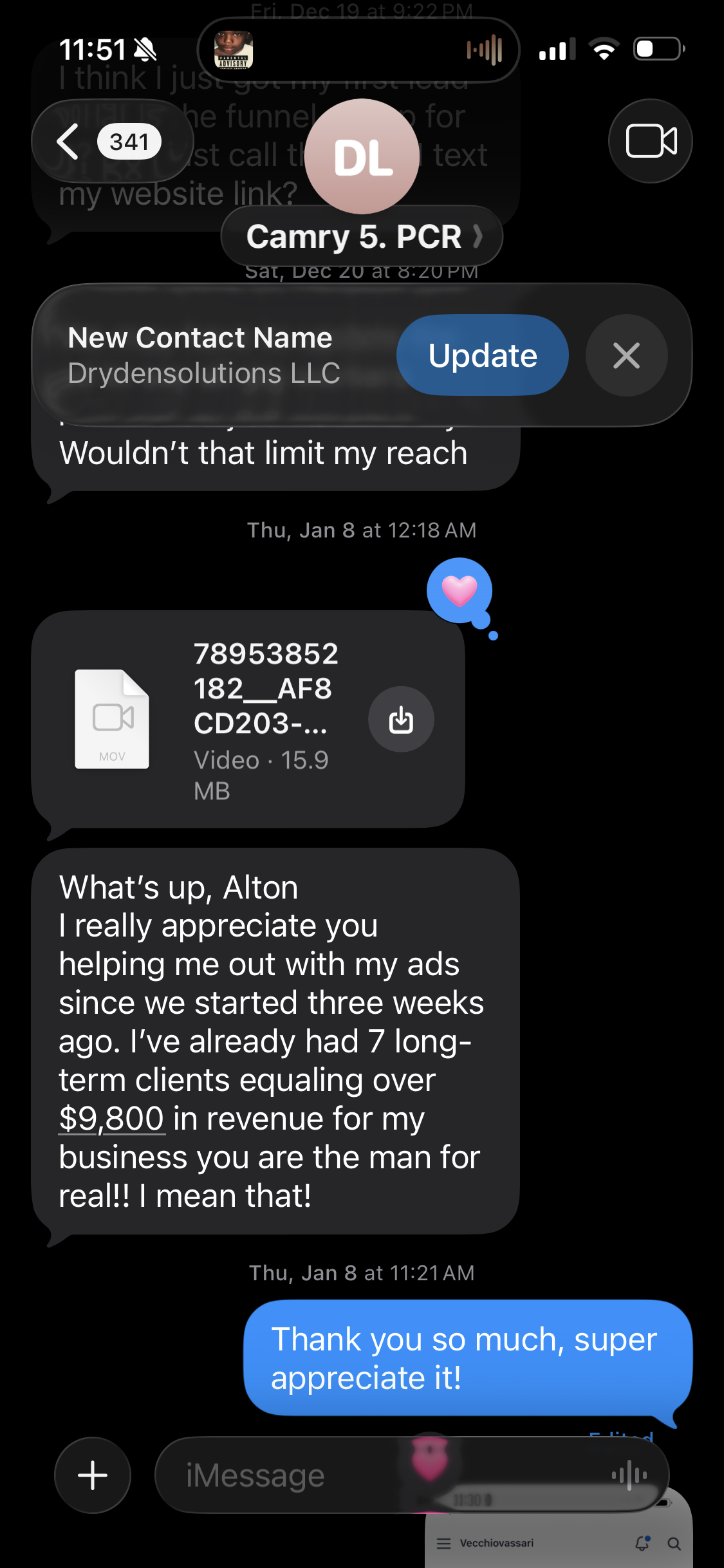 Camry / Dryden testimonial